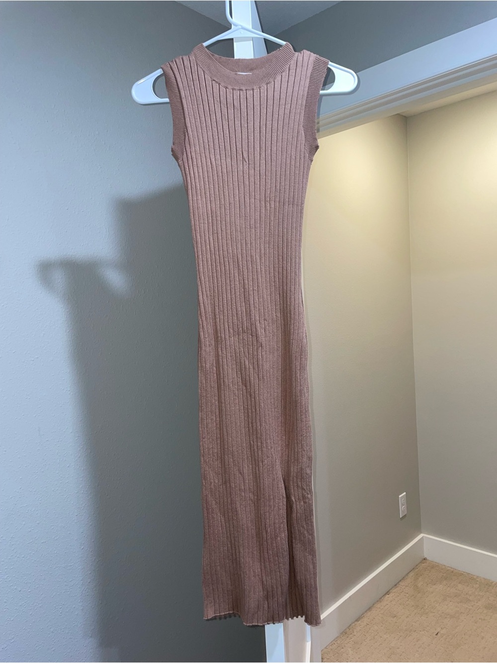 Pink Rose Tan Pleated Bodycon Maxi Dress